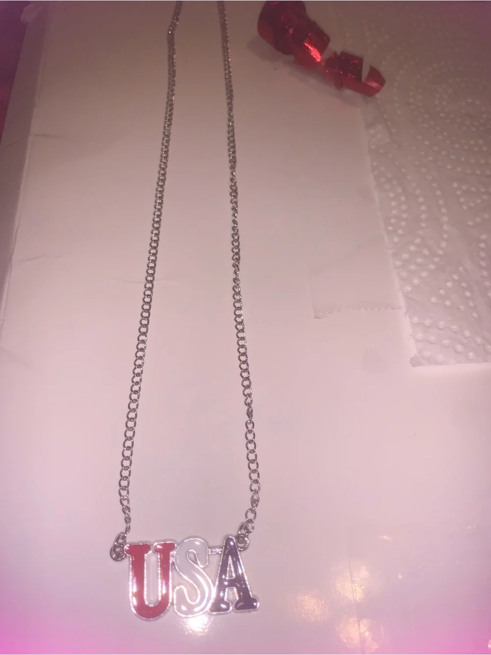 Patriotic USA Letter Pendant Necklace - Red, White & Blue - Picture 4 of 4